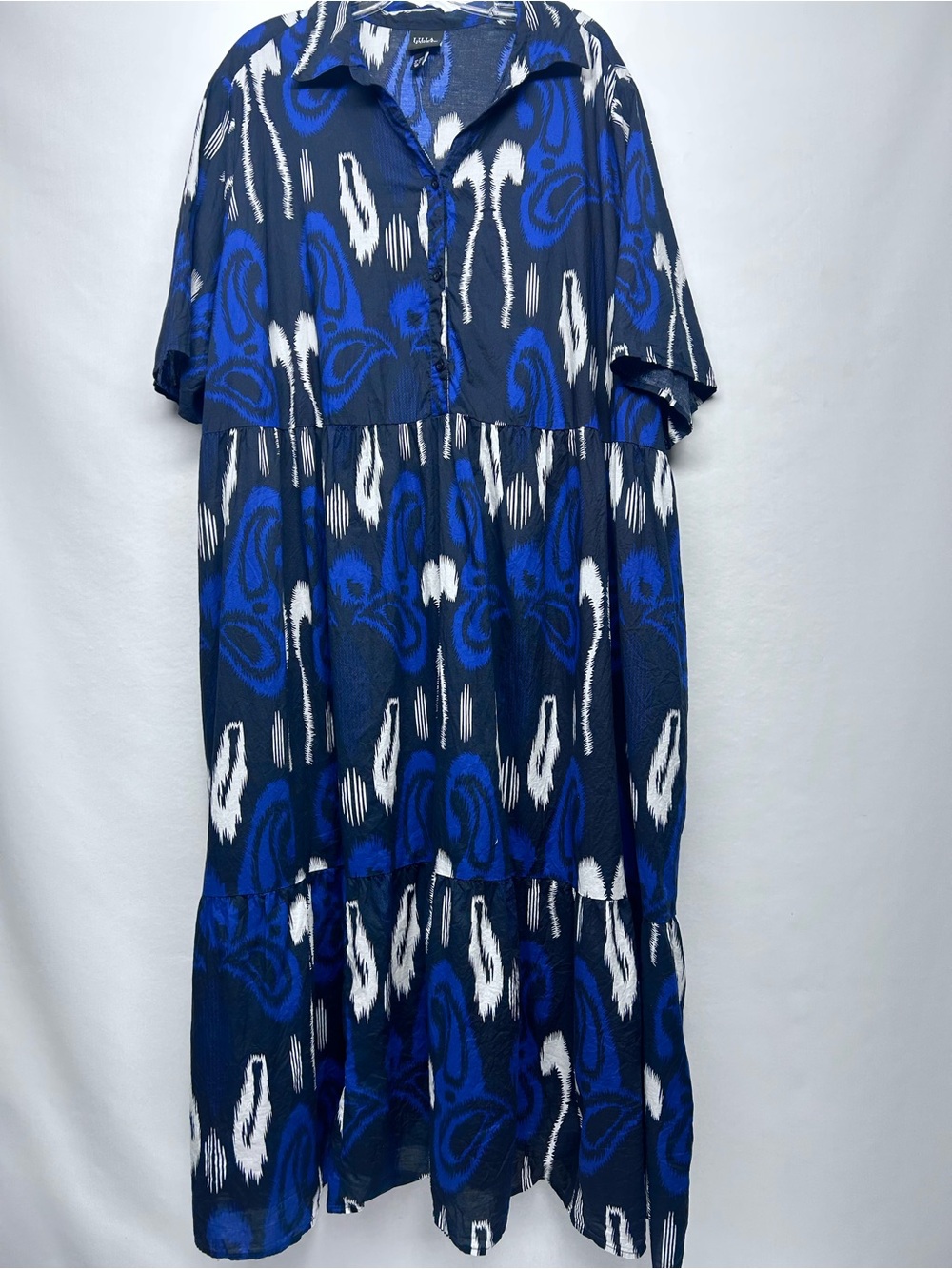 Ulla Popken Navy, Royal Blue & White Abstract Tiered Midi Dress 28/30